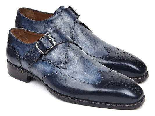 Paul Parkman Wingtip Single Monkstraps Navy (ID#98F54-NVY)