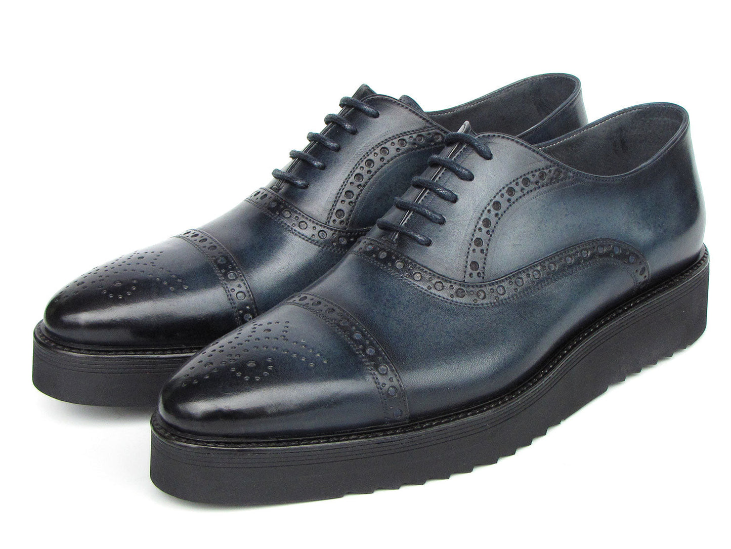Paul Parkman Men's Smart Casual Cap Toe Oxford Shoes Navy Leather (ID#285-NVY-LTH)
