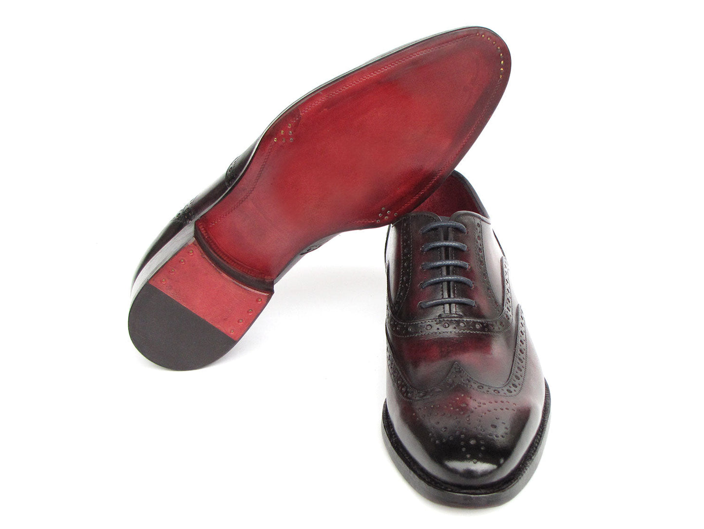 Paul Parkman Bordeaux Burnished Goodyear Welted Wingtip Oxford Shoes (ID#66BRD94)