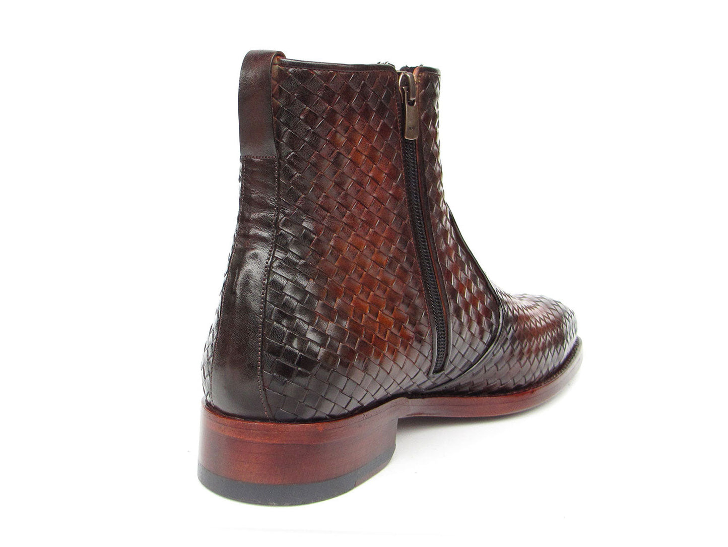 Paul Parkman Brown Burnished Woven Leather Zipper Boots (ID#BT269BRW)