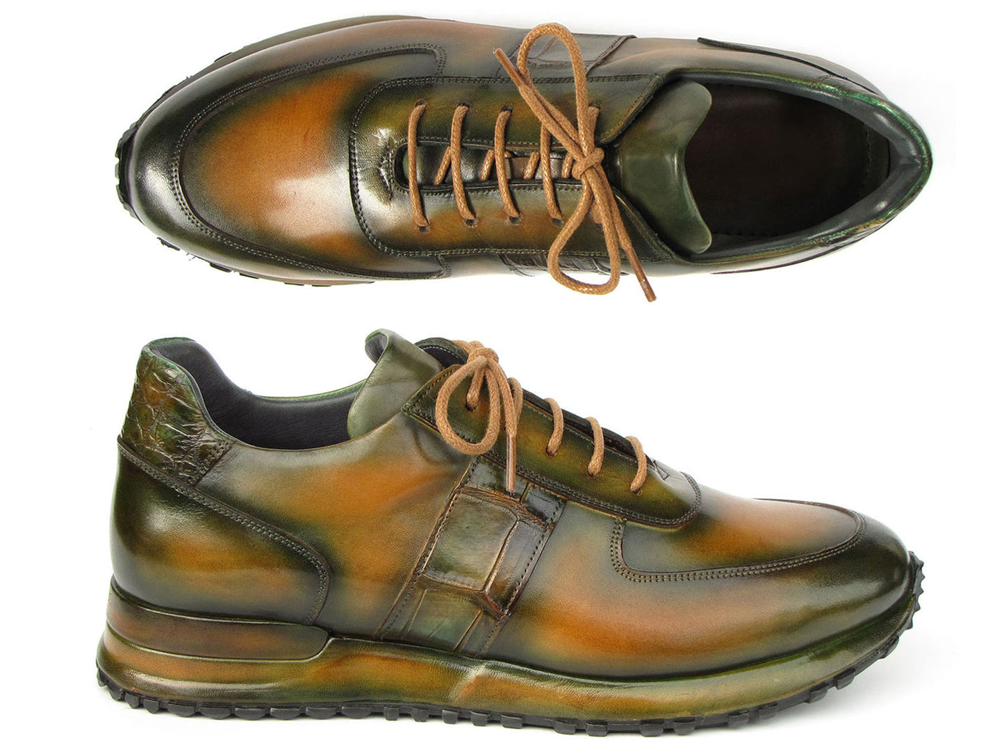Paul Parkman Men's Olive Green Hand-Painted Sneakers (ID#LP208GRN)