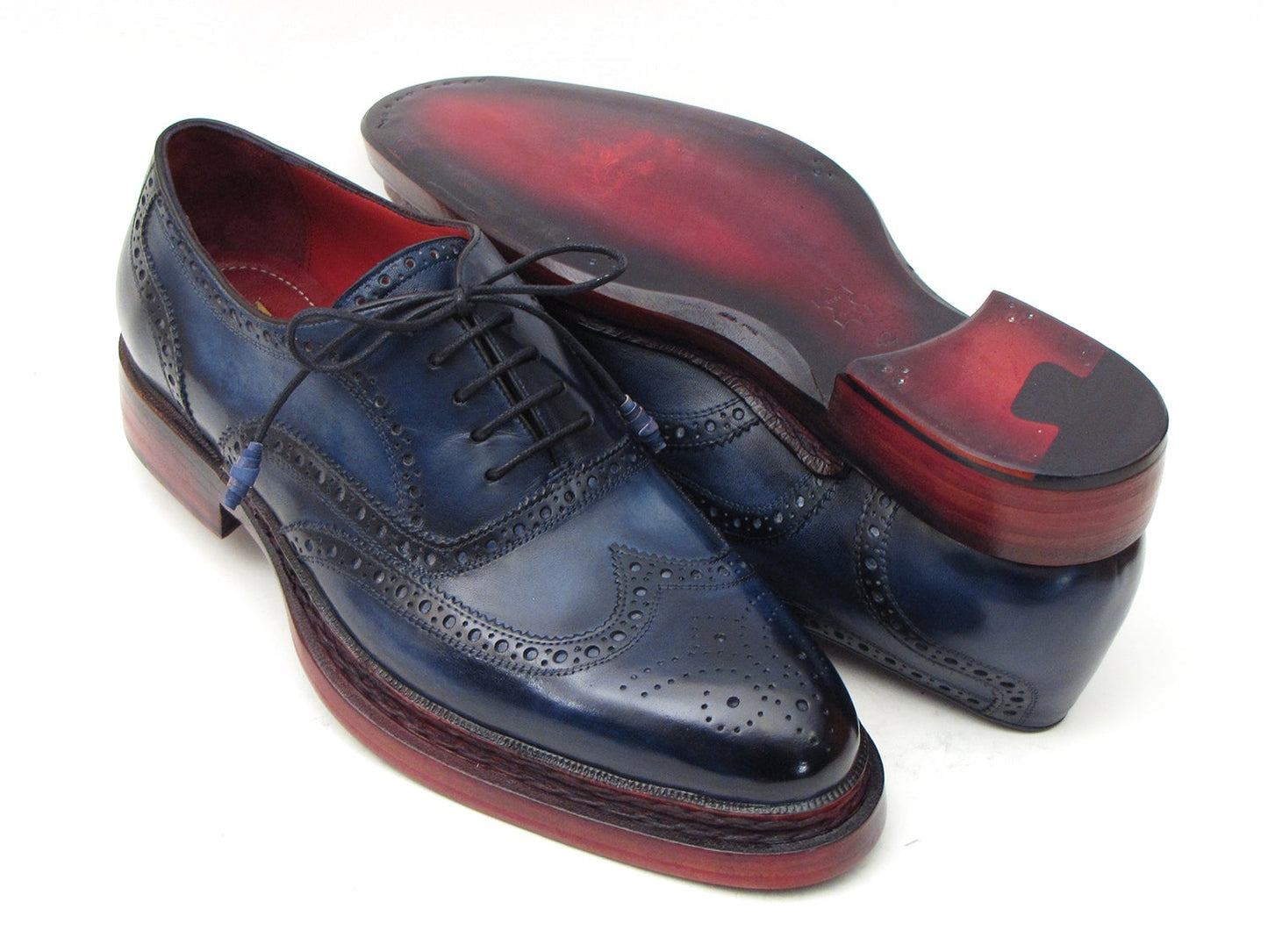 Paul Parkman Men's Triple Leather Sole Navy Wingtip Oxfords (ID#027TRPNVY)