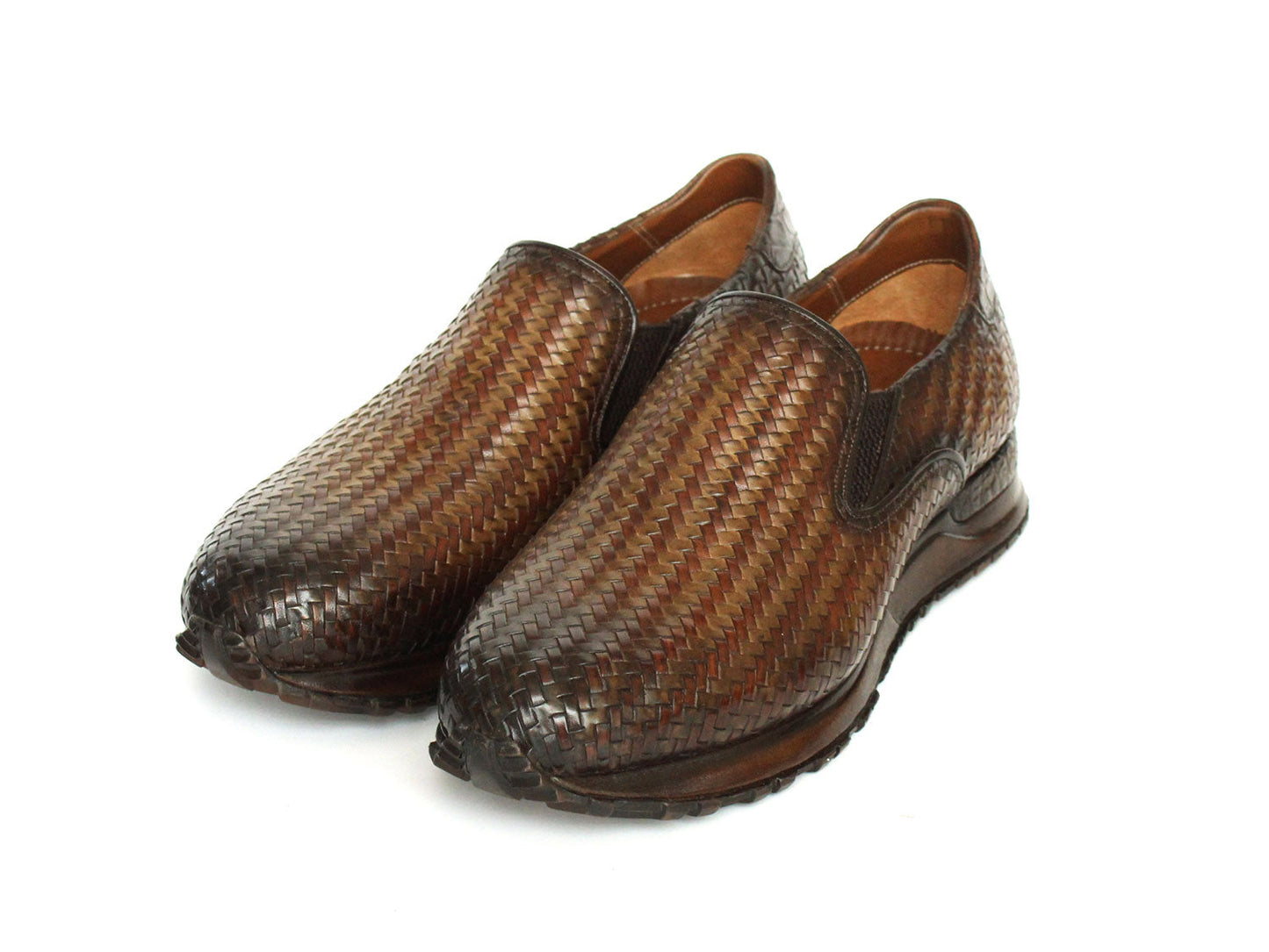 Paul Parkman Men's Brown Woven Leather Slip-On Sneakers (ID#LW204BRW)