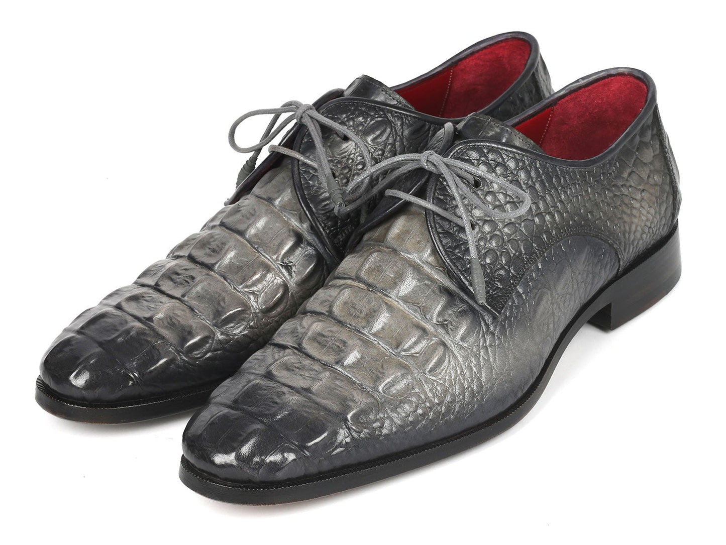 Paul Parkman Gray Crocodile Embossed Calfskin Derby Shoes (ID#1438GRY)