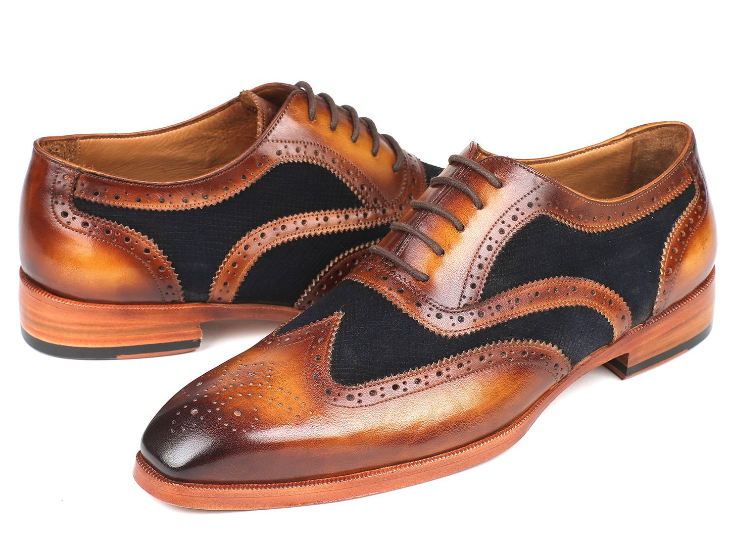 Paul Parkman Brown Leather & Navy Suede Wingtip Oxfords (ID#228NV65)