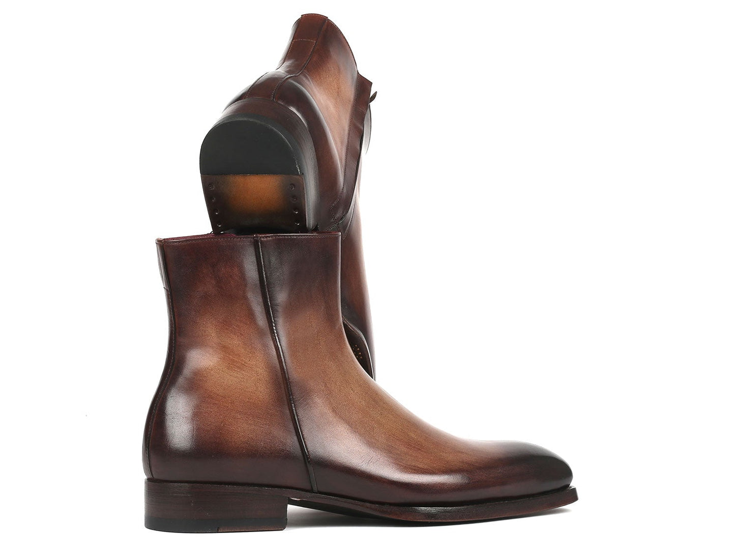 Paul Parkman Brown Burnished Side Zipper Boots Goodyear Welted (ID#BT3955-BRW)