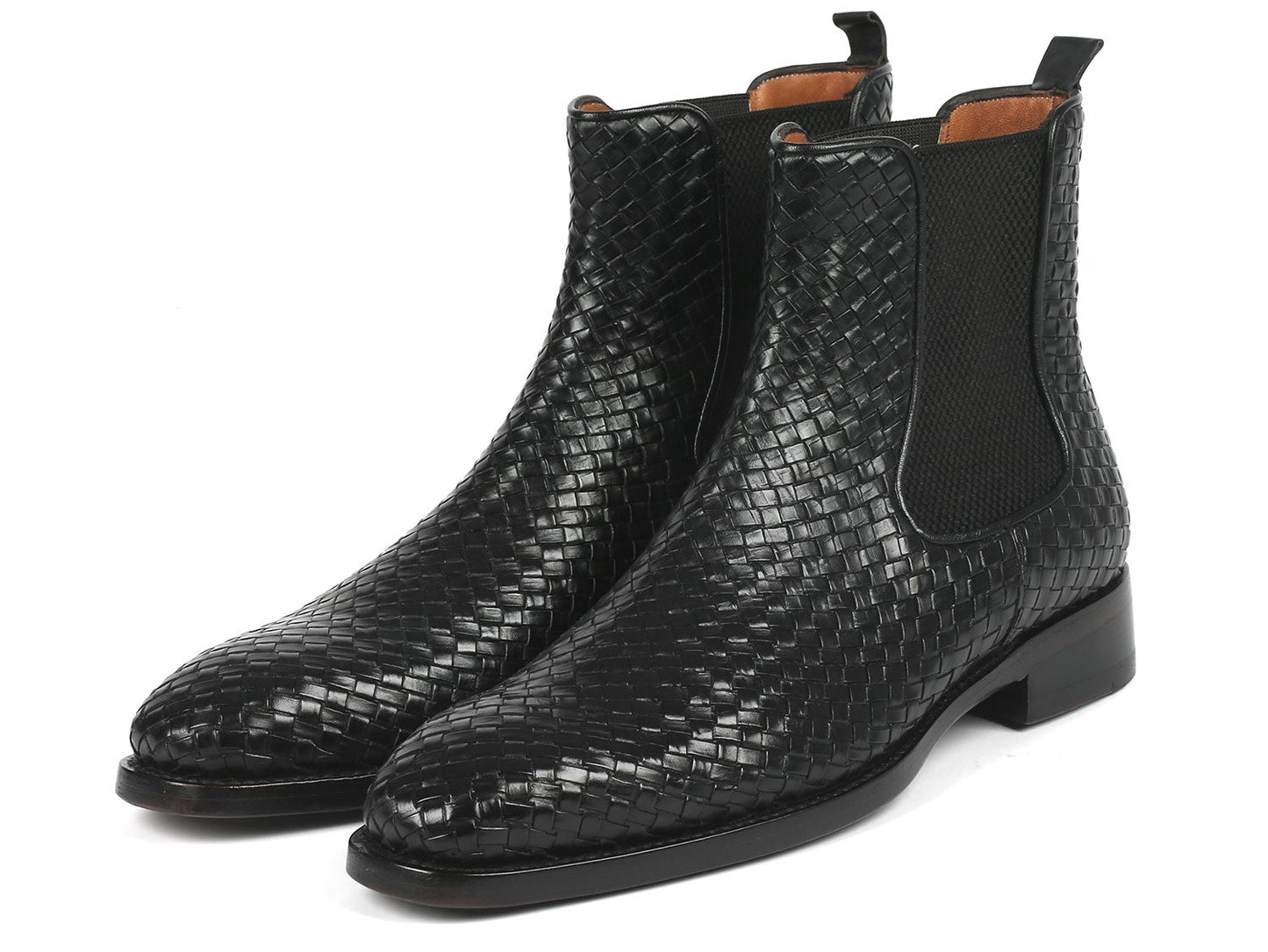 Paul Parkman Black Woven Leather Chelsea Boots (ID#92WN87-BLK)