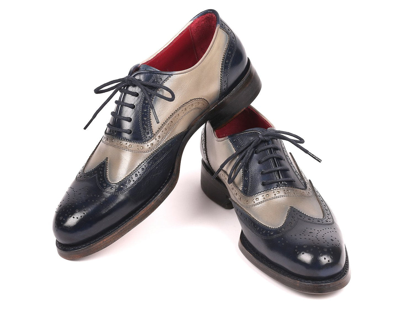 Paul Parkman Navy & Gray Wingtip Oxfords Goodyear Welted (ID#027-NVYGRY)
