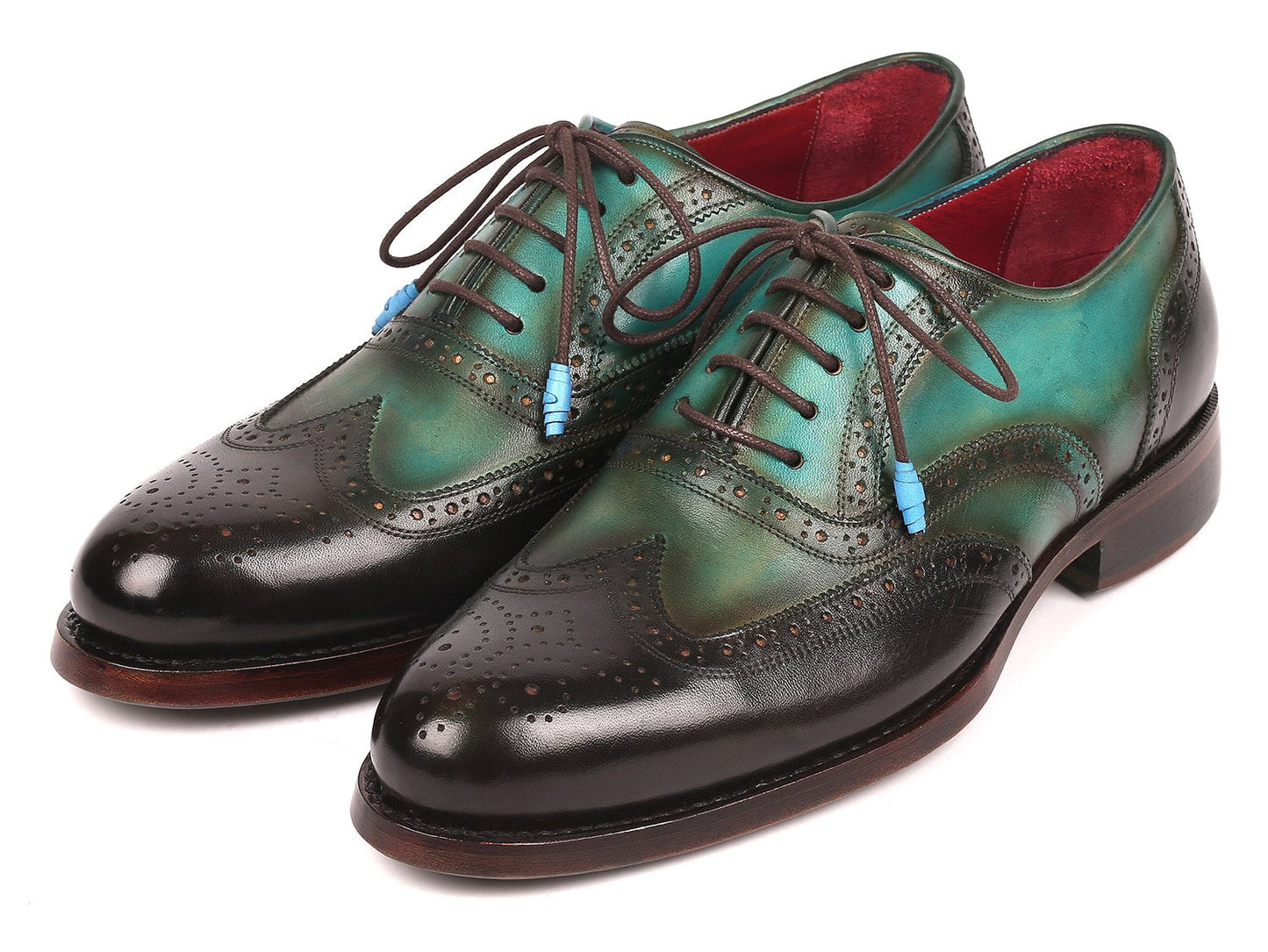 Paul Parkman Brown & Green Wingtip Oxfords Goodyear Welted (ID#027-BRWGRN)