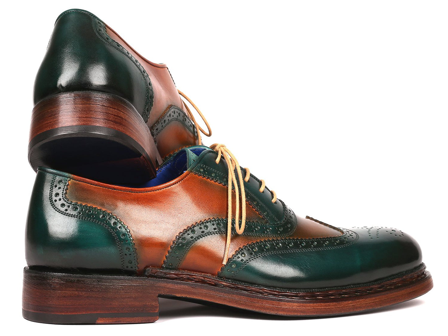 Paul Parkman Wingtip Oxfords Goodyear Welted Green & Tobacco (ID#027-GRN-TAB)