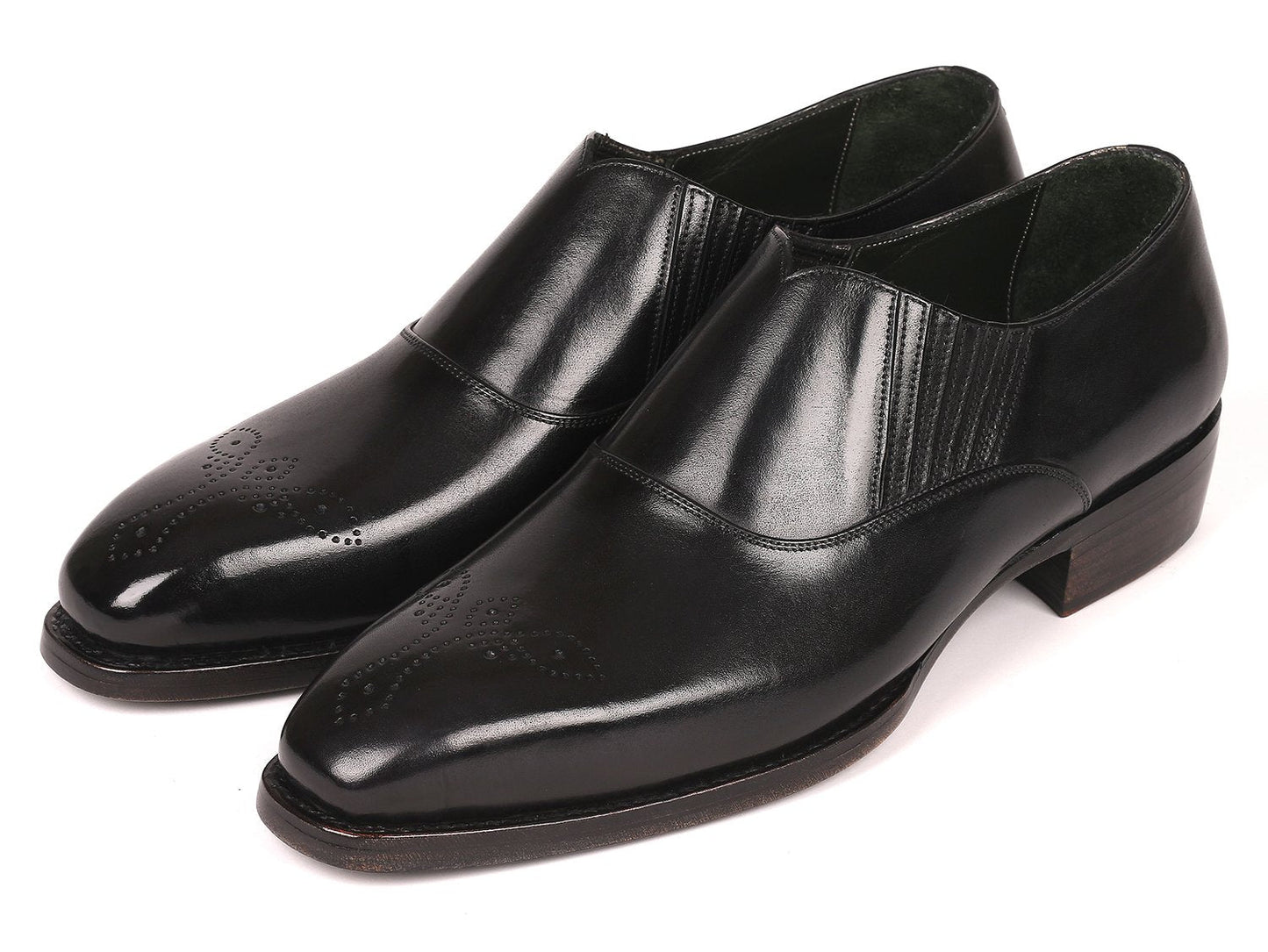 Paul Parkman Goodyear Welted Black Elasticated Loafers (ID#GH861TR)
