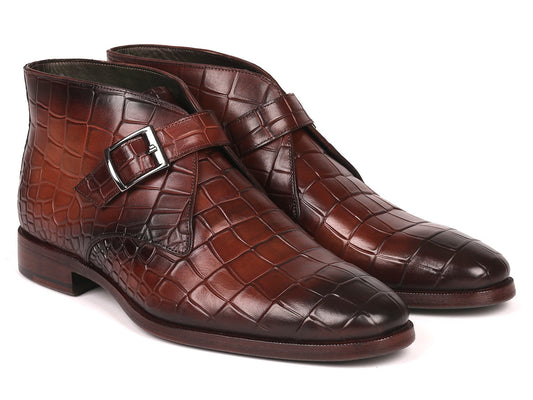 Paul Parkman Single Monk Strap Ankle Boots Brown (ID#8638-BRW)