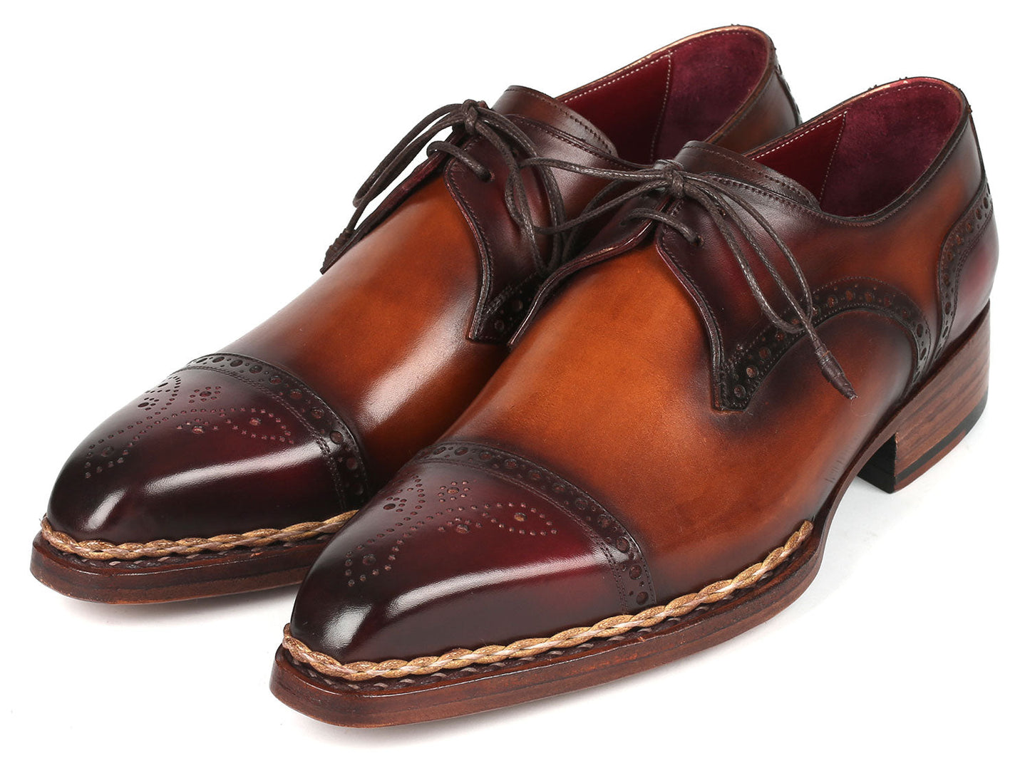 Paul Parkman Norwegian Welted Cap Toe Derby Shoes Bordeaux & Brown (ID#8508-BRW)