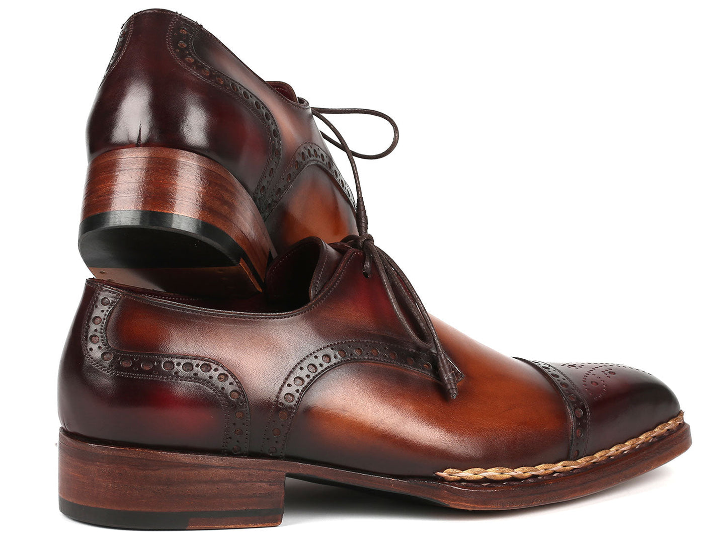 Paul Parkman Norwegian Welted Cap Toe Derby Shoes Bordeaux & Brown (ID#8508-BRW)
