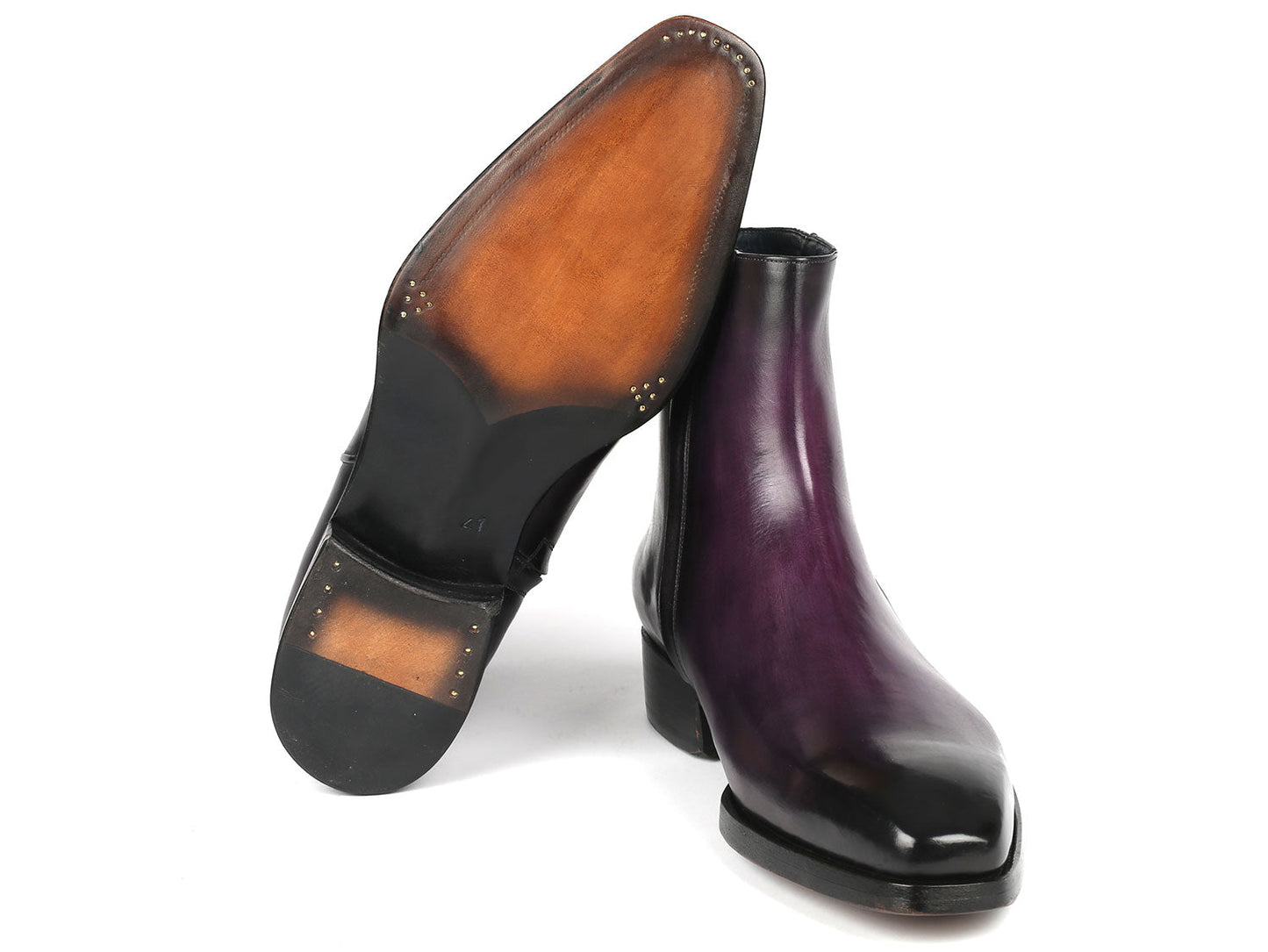 Paul Parkman Purple Burnished Side Zipper Boots Goodyear Welted (ID#BT3955-PRP)