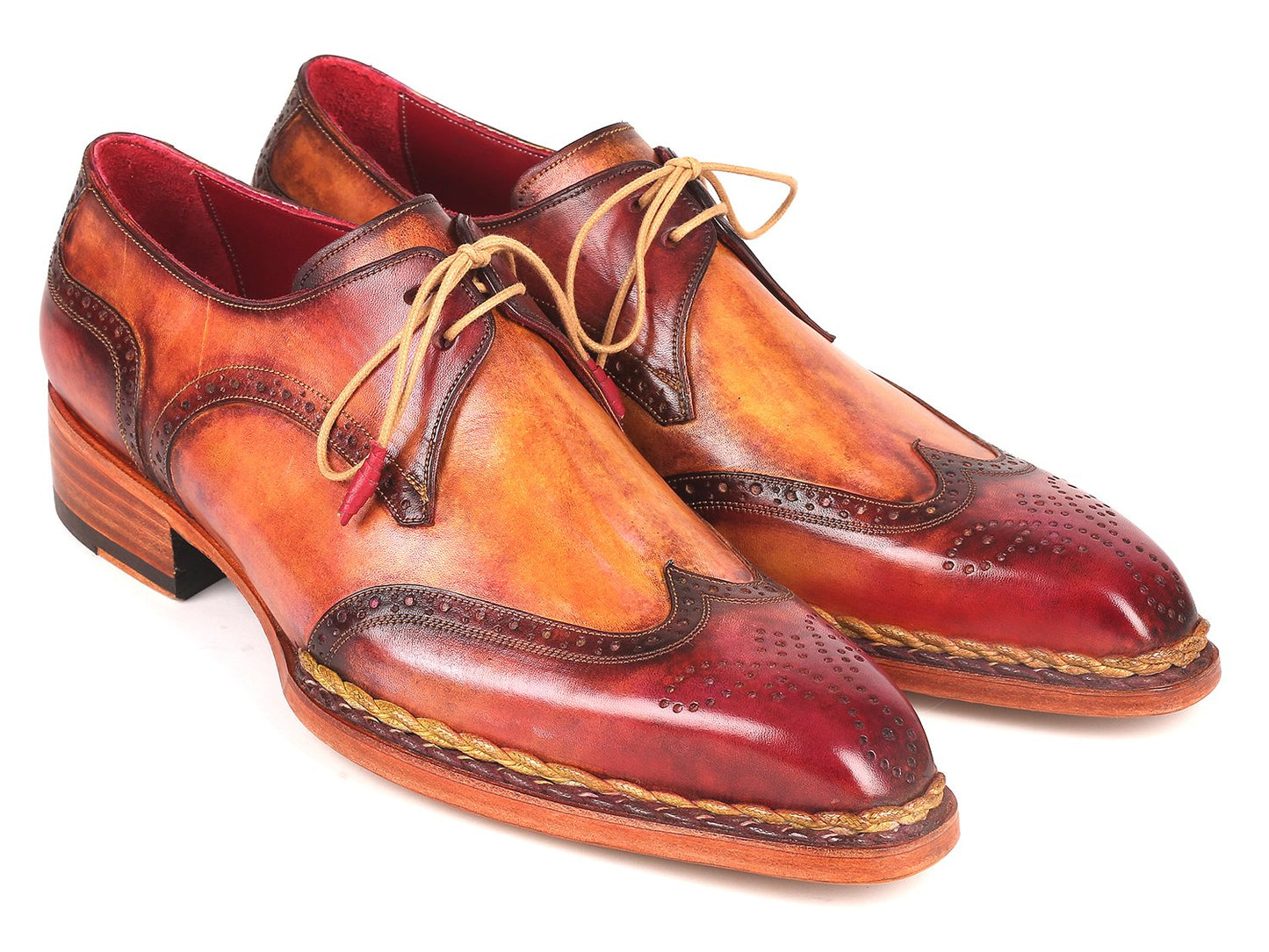 Paul Parkman Norwegian Welted Wingtip Derby Shoes Red & Camel (ID#8506-CML)