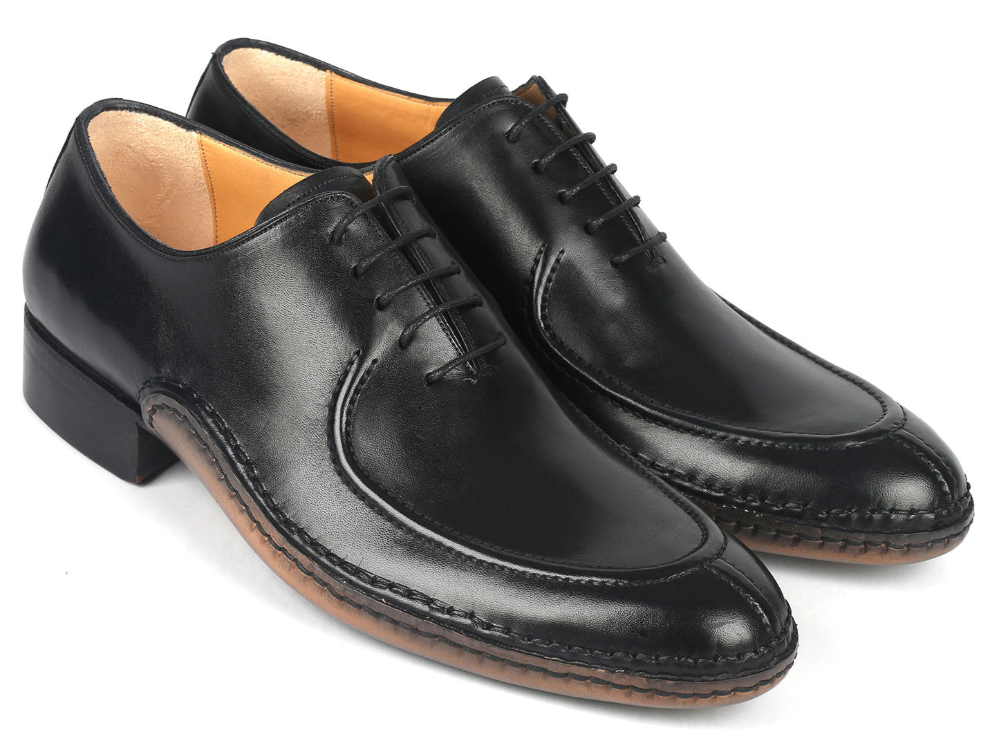 Paul Parkman Opanka Stitched Men's Split-Toe Black Leather Oxford Shoes (ID#054-BLK)
