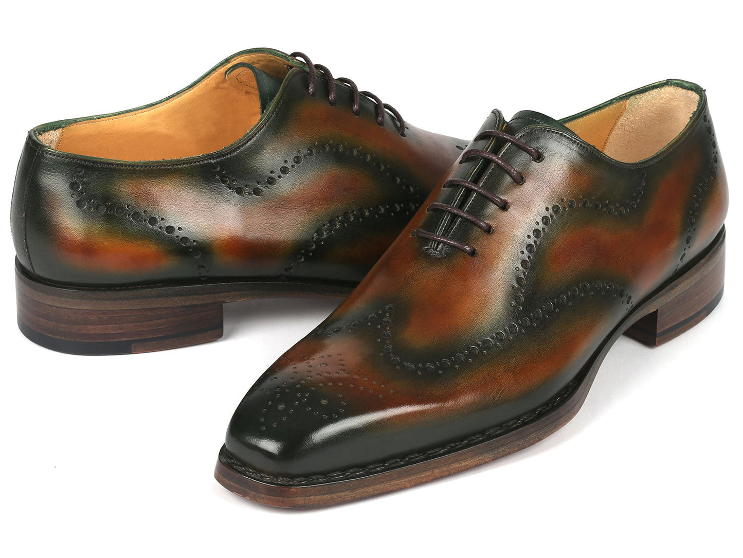 Paul Parkman Goodyear Welted Men's Brown & Green Oxford Shoes (ID#081-036)