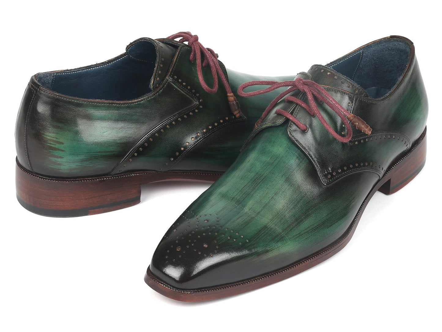 Paul Parkman Men's Green Medallion Toe Derby Shoes (ID#6584-GRN)
