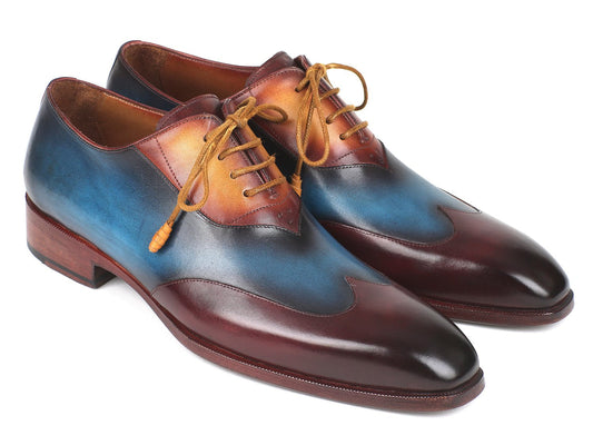 Paul Parkman Three Tone Wingtip Oxfords Bordeaux & Blue & Camel (ID#AL3249TU)