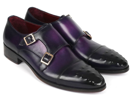 Paul Parkman Men's Studded Cap Toe Monkstraps Purple (ID#047-PRP)