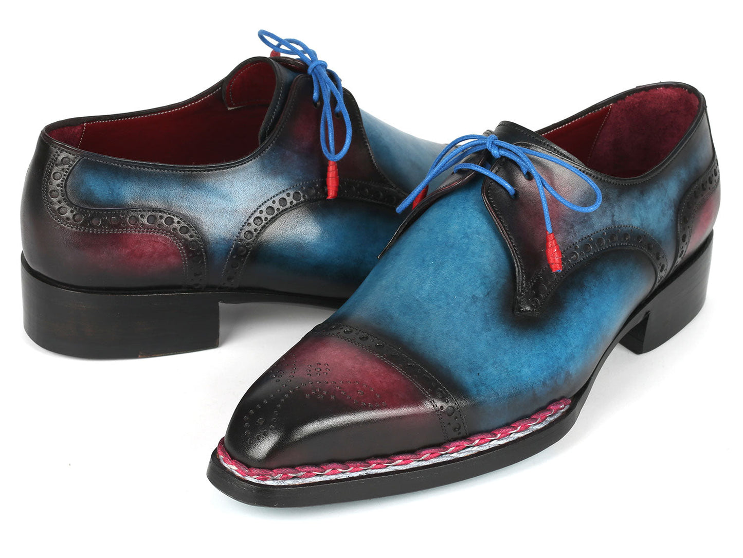 Paul Parkman Norwegian Welted Cap Toe Derby Shoes Blue & Purple (ID#8508-PBL)