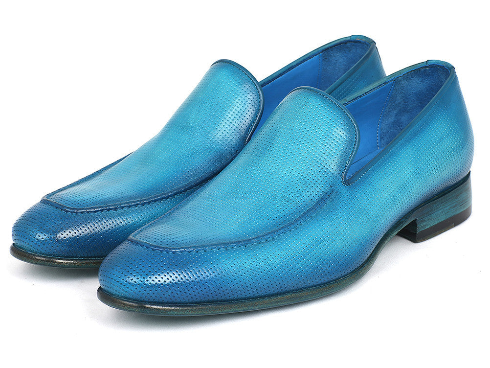 Paul Parkman Perforated Leather Loafers Turquoise (ID#874-TRQ)