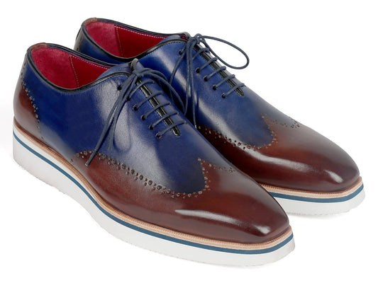 Paul Parkman Men's Smart Casual Wingtip Oxfords Brown & Blue (ID#187-BRW-BLU)