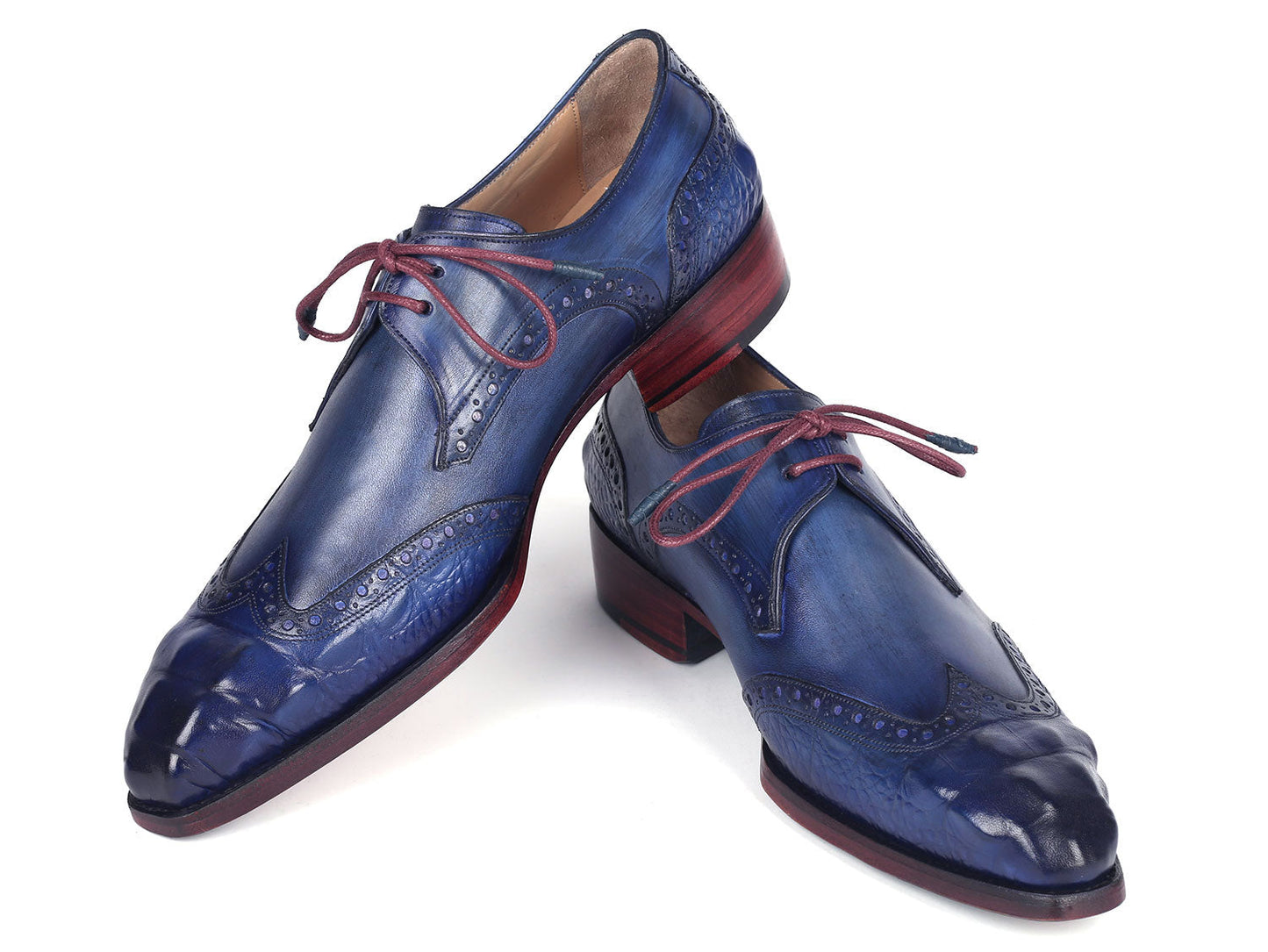 Paul Parkman Goodyear Welted Wingtip Derby Shoes Blue & Navy (ID#584-BLU)