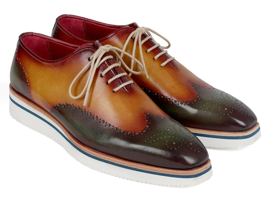 Paul Parkman Men's Smart Casual Wingtip Oxfords Green & Camel (ID#188-GRN-CML)