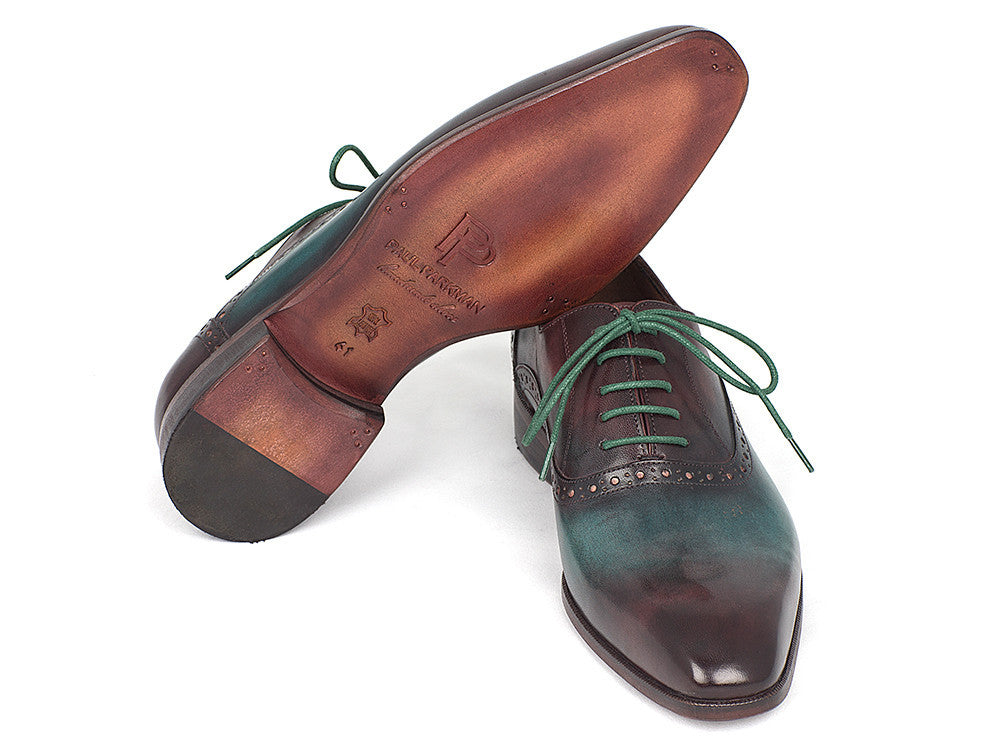 Paul Parkman Men's Green & Bordeaux Plain Toe Oxfords (ID#GH88BB)