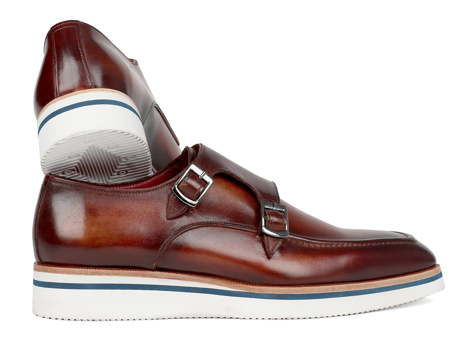 Paul Parkman Men's Smart Casual Monkstrap Shoes Brown Leather (ID#189-BRW-LTH)